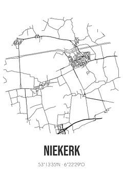 Niekerk (Groningen) | Carte | Noir et blanc sur Rezona