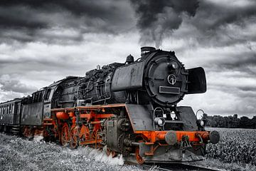 Steam locomotive in black white and red by Sjoerd van der Wal Photography