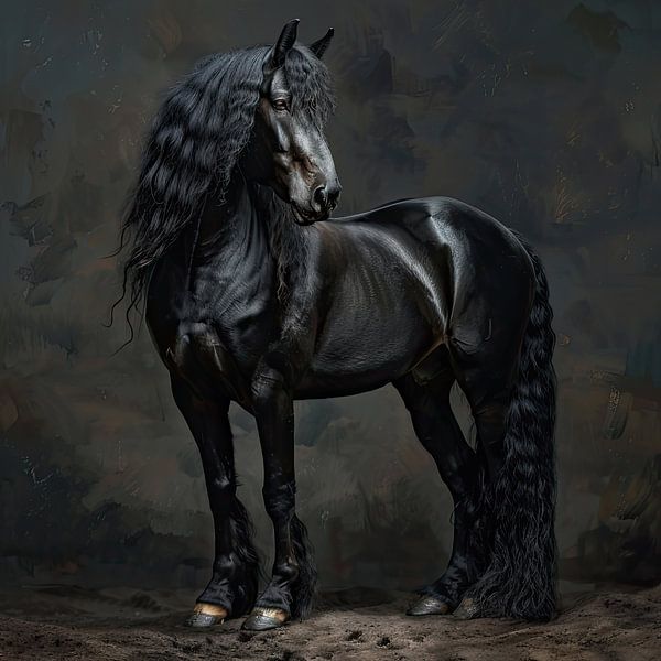 Portrait de cheval Cheval frison par Vlindertuin-Art