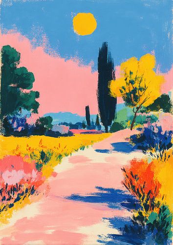 Vintage landschap met roze lucht