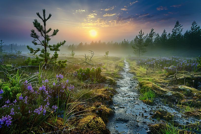 Begin van de dag in het bos van fernlichtsicht