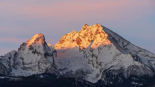Watzmann sunrise in winter snow covered