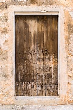 Ancienne porte d'entrée endommagée avec du bois brun vieilli par les intempéries sur Alex Winter