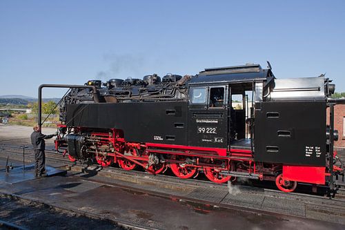 Stoomlocomotief van de Harz smalspoorwegen op het station van Wernigerode