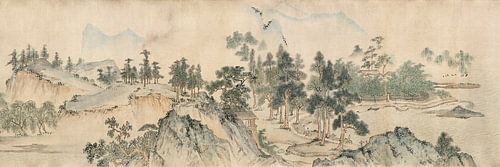 Dai Jin,cabane en pin au bord du lac, paysage chinois