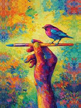 Creative Muse Hand Pinsel Vogel Vibrant Öl Porträt von Ramy Salah Hefny