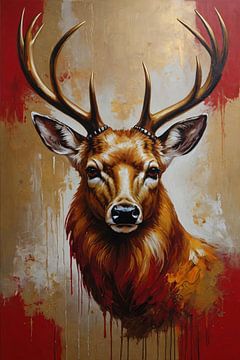 Majestic stag in golden glow by De Muurdecoratie