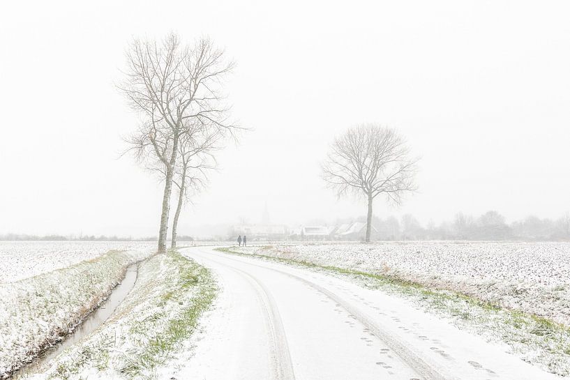 High-Key-Foto der Schneelandschaft in Zeeland von Jan Poppe