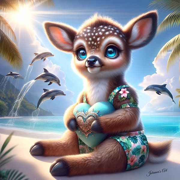 Cute Deer on a tropical beach 1 by Johannas Art Creations