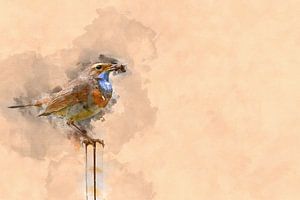 Gorgebleue à miroir avec mouche sur une perche (art)