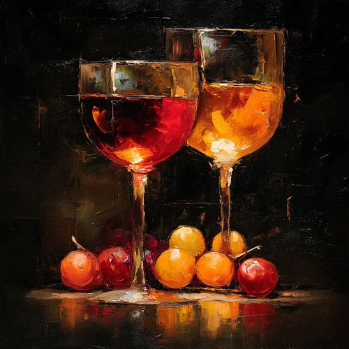 Abstract wine glasses with grapes