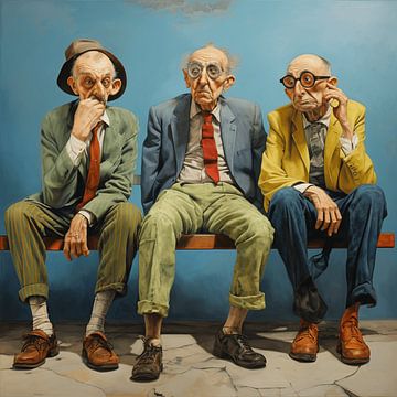 Bejaarde mannen portret peinzend zittend bankje groep stedelijk van gm_designs