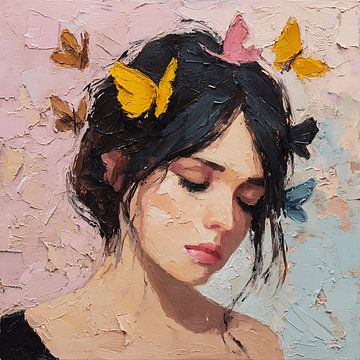 Melancholic Girl Releasing Butterflies Of Memory by Aden Pink Studio