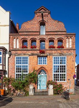 Façade d'une maison historique Am Stintmarkt, vieille ville, Lüneburg, Basse-Saxe, Allemagne, Europe