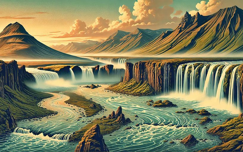Poster vintage Islande, paysage par Chromatic Fusion Studio
