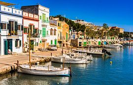 Harbor with colorful houses of Portocolom on Mallorca, Spain Balearic Islands by Alex Winter