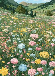 Prairie fleurie dans une vallée de montagne