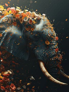 Autumn Harmony - L'éléphant et la moisson sur Eva Lee