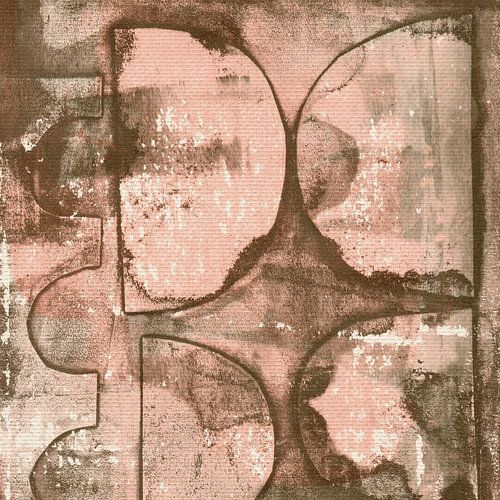Formes et lignes abstraites. Impression monotype minimaliste dans des tons de terre.