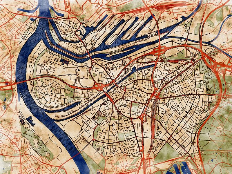 Map of Duisburg with the style 'Serene Summer' by Maporia