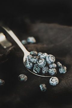 Blueberries on a spoon by Melanie Schat-van der Werf