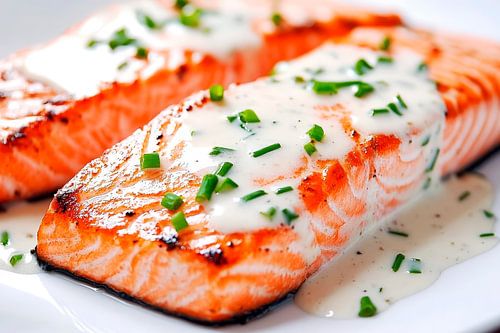 Zalmfilet met romige saus en bieslook