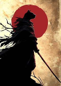 Samurai Silhouette vor roter Sonne von Pixelbull Design