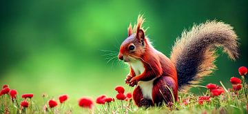 Red squirrel in a meadow illustration by Animaflora PicsStock