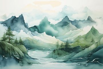 Aquarelle Landschaft in grün von Uncoloredx12