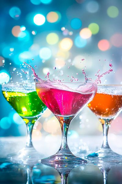 Bunte Cocktails mit Spritzern im Licht von Poster Art Shop