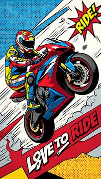 Pop-art: Kleurrijke wheelie van MotorPoster