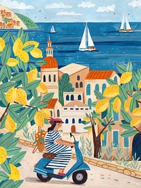 Travel poster woman on the Amalfi coast, Italy by Caroline Bonne Müller