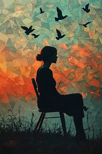 junge Frau umgeben von Vögeln