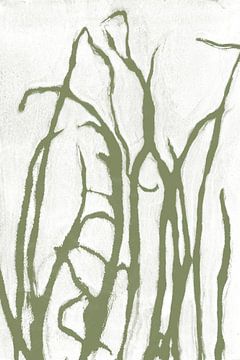 Groen gras in japanse stijl. Moderne botanische kunst in pastel warm groen en wit. van Dina Dankers