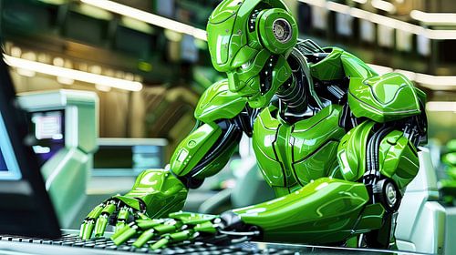 Groene robot op de computer