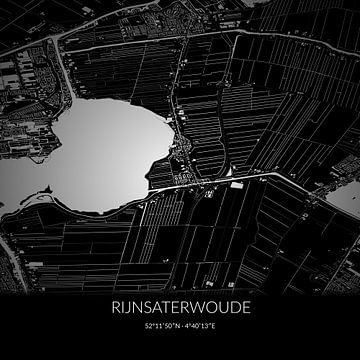 Schwarz-weiße Karte von Rijnsaterwoude, Südholland. von Rezona