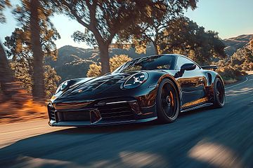 Een zwarte Porsche 911 GT3 van PixelPrestige