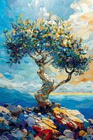 Bunter Olivenbaum am Meer