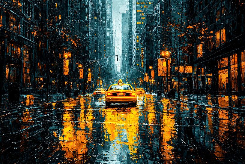 Verregnete Stadtnacht mit Taxi von Art & Soul Creations