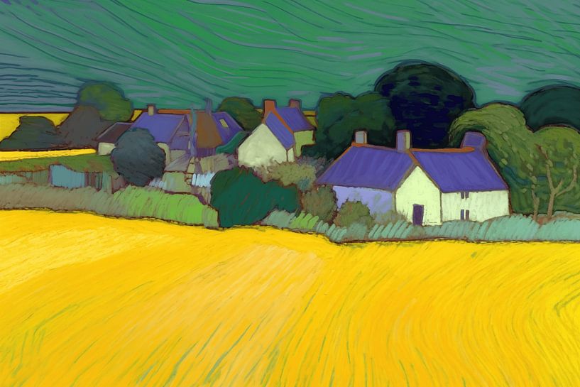 Landschap in van Gogh-stijl_landscape van Ton Kuijpers