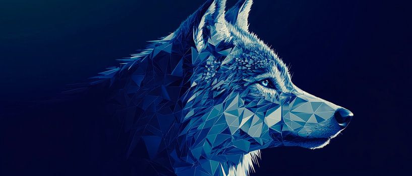 Geometric wolf portrait in blue by Poster Art Shop
