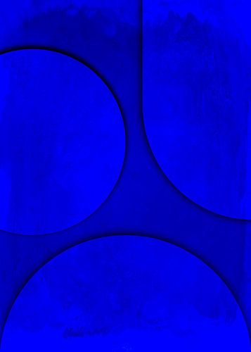 Maan Zon Aarde - Blauw Beton Reliëfschilderij