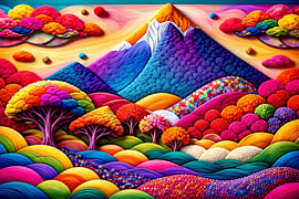 A woolly, colourful fantasy landscape