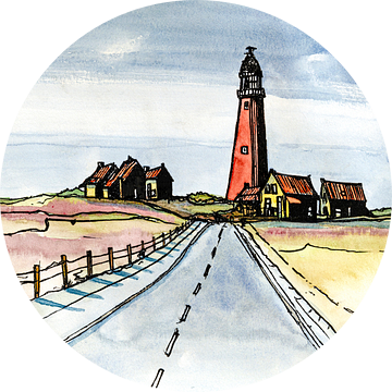 Texel Eierland Vuurtoren | Handgemaakte Aquarel Schilderij van WatercolorWall