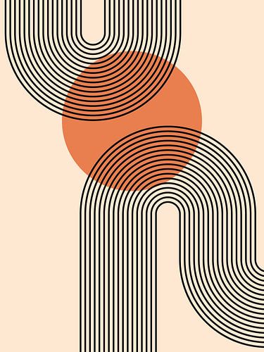 Moderne Abstracte Japandi Geometrische Lijn Curve Regenboog Zon