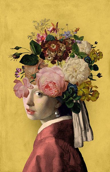 Meisje met de Parel - the Floral on Yellow Edition by Marja van den Hurk