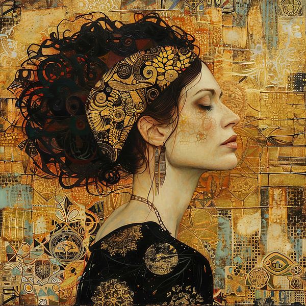 Portret vrouw, stijl Klimt van Jellie van Althuis