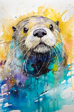 Otter in aquarel van Richard Rijsdijk