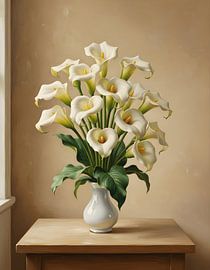 Zantedeschia aethiopica in einer kleinen weißen Miniaturvase von Regan Frederick