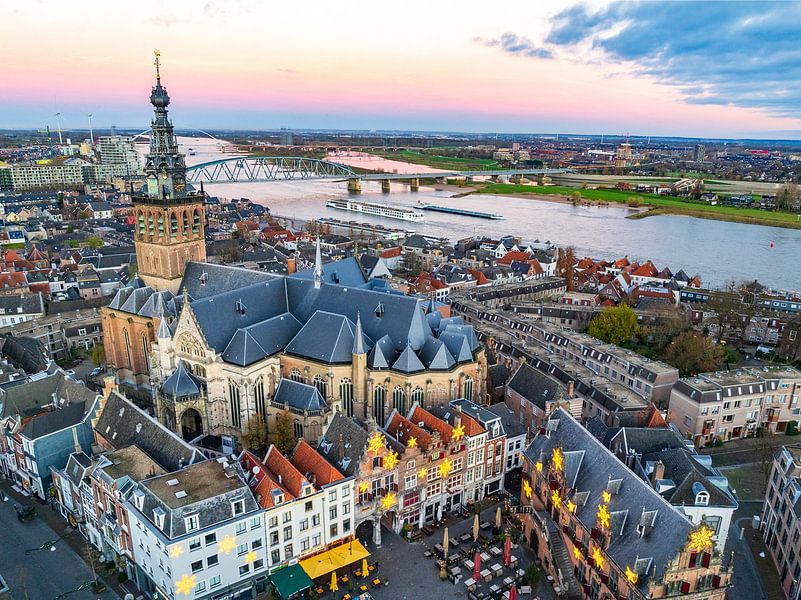 Nijmegen skyline at the river Waal during sunrise by Sjoerd van der Wal Photography